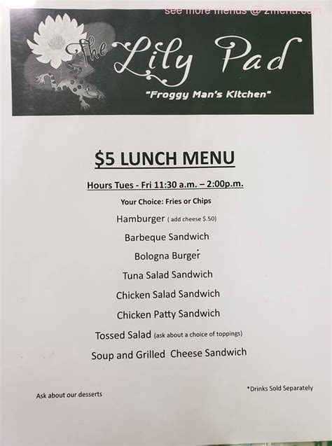 Menu At The Lily Pad Restaurant Richmond