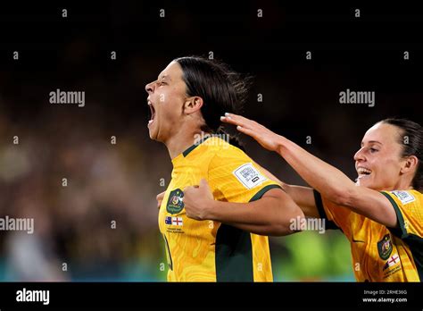 Sydney Australia 16 August 2023 Sam Kerr Of Australia Celebrates Her Goal With Hayley Raso