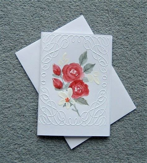 Roses Floral Hand Painted Blank Greetings Card Ref F Cards