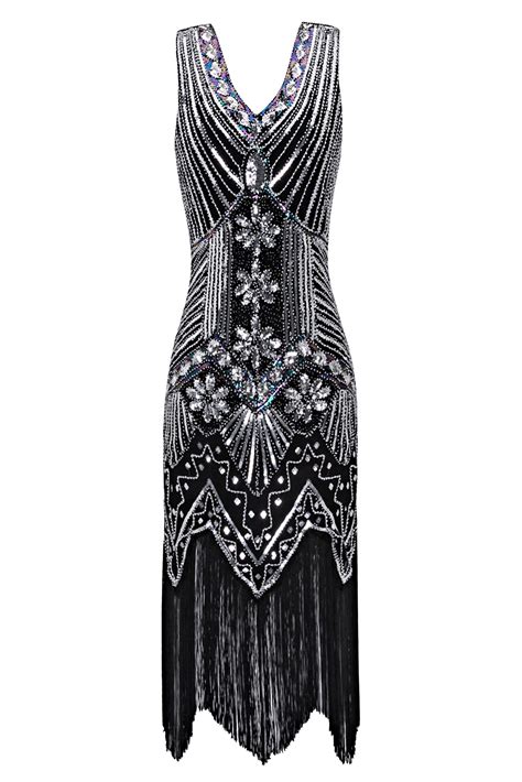 Metme Women S Flapper Dress 1920s V Neck Beaded Fringed Gatsby Theme