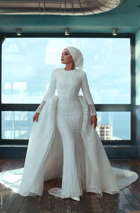 Muslim Mermaid Wedding Dresses With Detachable Train High Neck Luxury