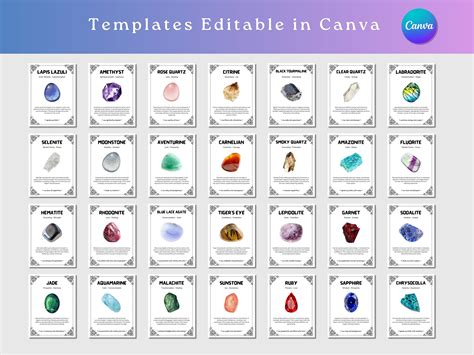 100 Editable Crystal Meaning Cards Printable Gemstone Meaning Cards With Meaning Of Stones