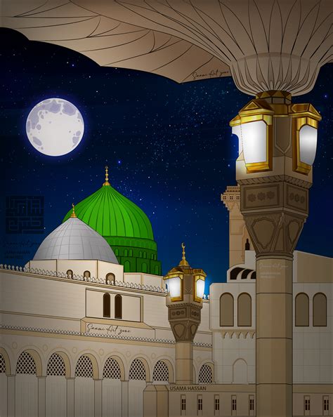 Masjid Nabvi Illustration Night and day view on Behance