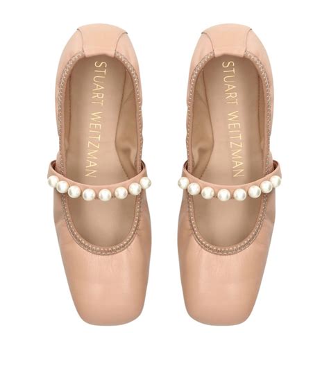 Womens Stuart Weitzman Beige Pearl Embellished Goldie Ballet Flats