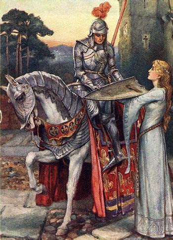 A Painting Of A Knight And A Woman Standing Next To Each Other