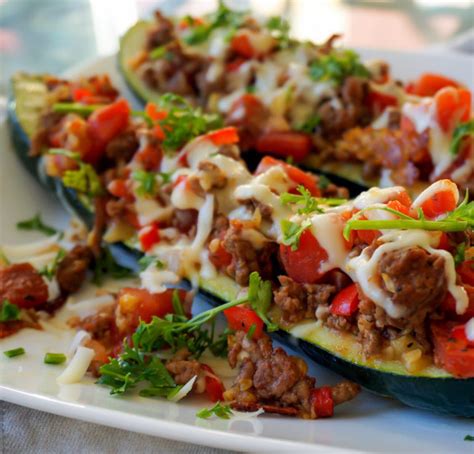 Italian Stuffed Zucchini Boats With Ground Beef Tomatoes