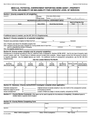 Fillable Online Dhcs Ca Medi Cal Potential Overpayment Reporting Work