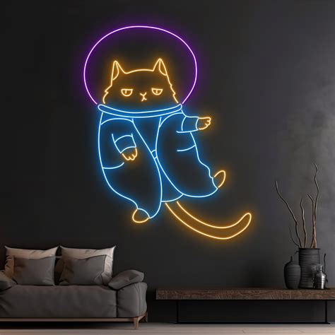 Handmadetneonsign Custom Astronaut Cat In Space Neon Sign Cat In