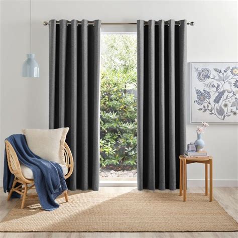 Emerald Hill Wren Blockout Eyelet Curtains Charcoal 140 220 X 223 Cm