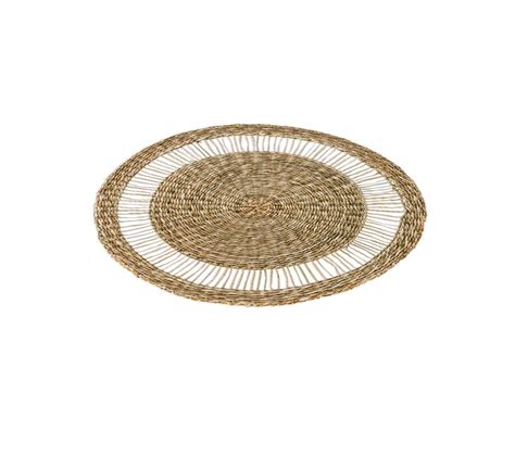 Lot De 6 Sets De Table Rond En Roseau Tressé Diam 38 Cm Beige Set