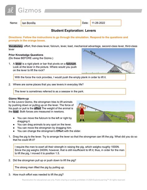 Levers Gizmo Answer Key Virtual High School Edubirdie