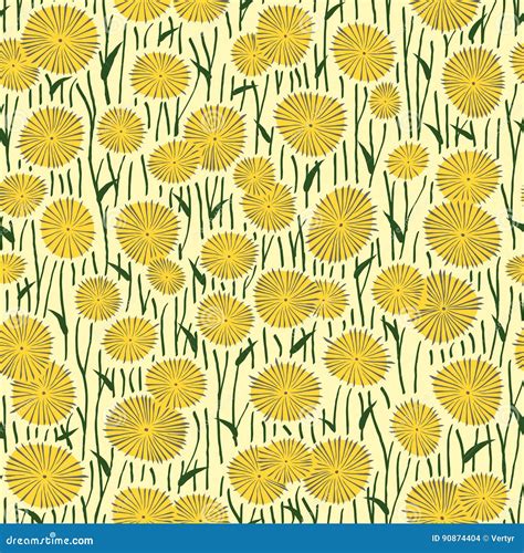 Seamless Pattern Of Drawings Of Dandelion Flowers Stock Vector