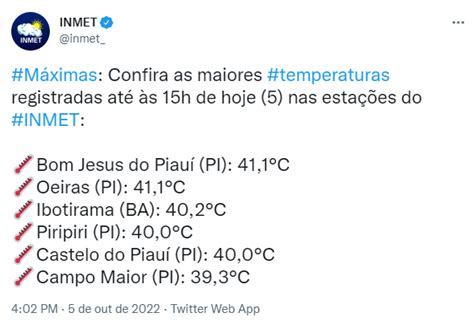 411º Graus 5 Municípios Piauienses Registram As Maiores Temperaturas