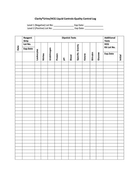 Printable Urine Dipstick Results Form