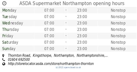 ASDA Supermarket Northampton opening times, Thornton Road, Kingsthorpe ...