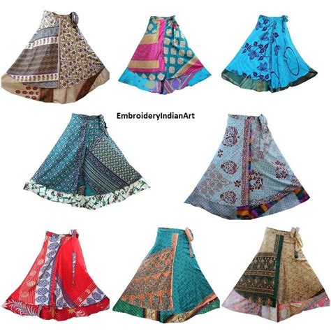 Indian Silk Two Layered Wrap Skirts Long Skirts Etsy