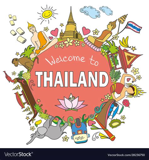 Thailand Set Thai Color Icons And Symbols Ill Vector Image