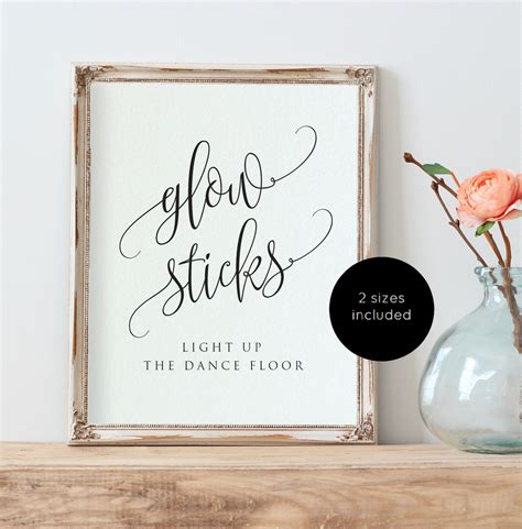 Glow Sticks Sign Printable Wedding Sign Script Glow Sticks Etsy