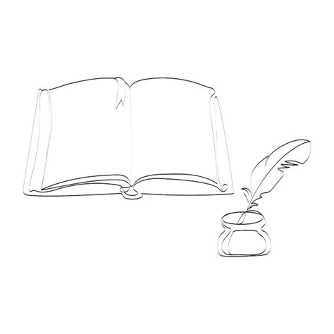 Cuaderno En Blanco Abierto Libro Con Pluma De Pluma Vieja Y Boceto