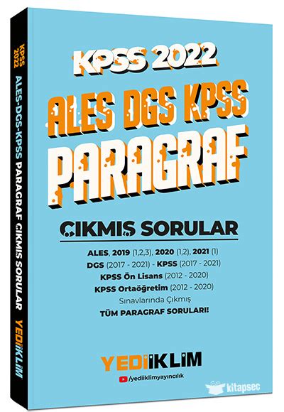 2022 KPSS ALES DGS Paragraf Çıkmış Sorular Yediiklim Yayınları