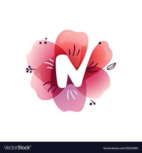 N Letter Logo At Watercolor Overlapping Flower Vector Image