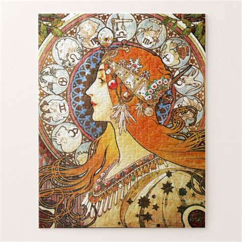 Alphonse Mucha La Plume Zodiac Art Nouveau Traditional Thick Jigsaw