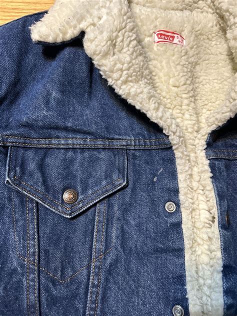 70 Vintage Levis Sherpa Lined Denim Jacket 52 Butto Gem