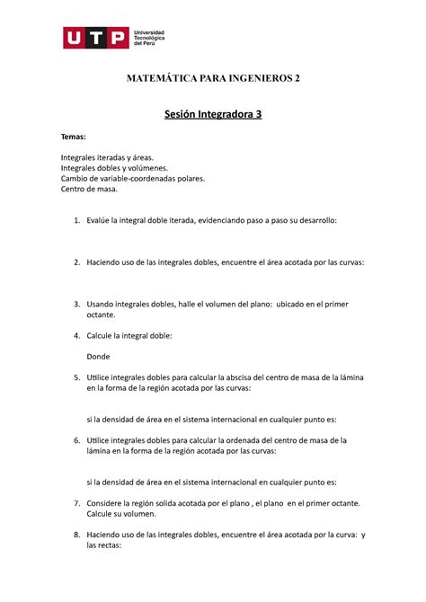 Sesión Integradora 3 Semana 15 MATEMÁTICA PARA INGENIEROS 2 Sesión