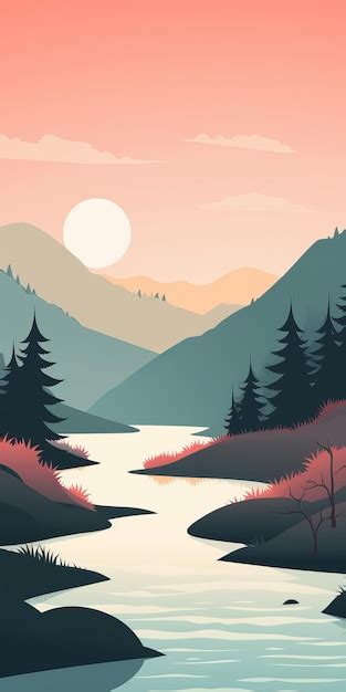 Premium AI Image | Tranquil River Landscape Minimalistic Illustration ...