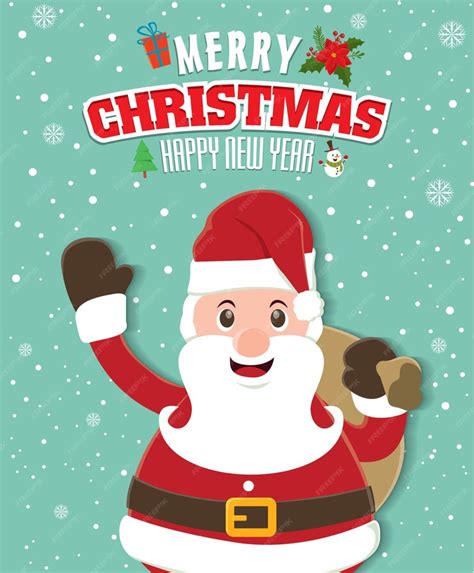 Premium Vector | Vintage christmas poster design with santa claus