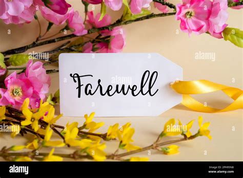 Spring Flower Decoration Label With English Text Farewell Stock Photo