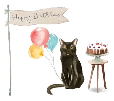 Black Cat Birthday Card Etsy Uk