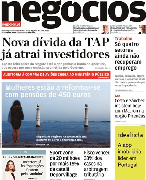 Capa Jornal De Negócios 20 Outubro 2022 Capasjornaispt