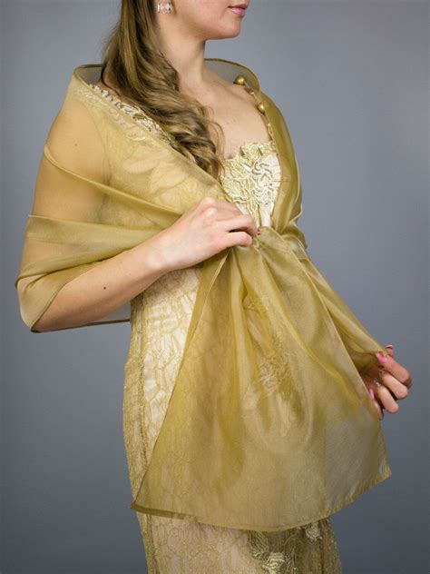 Organza Dark Golden Gold Champagne Color Wrap Shawl Bolero Wedding