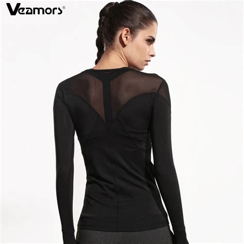 Veamors Women Mesh Patchwork Running T Shirts Breathable Long Sleeve