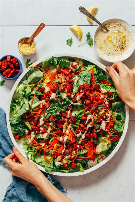 Vegan Caesar Salad W Sweet Potato Croutons Minimalist Baker Recipes