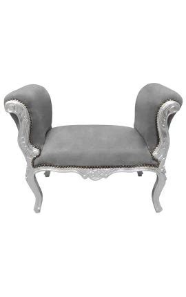 Bergère de style Louis XV tissu velours gris et bois argent