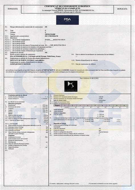 Certificat Conformité Européen Pour Véhicule Particulier