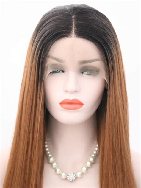 Brown Ombre Color Super Long Straight Synthetic Lace Front Wig