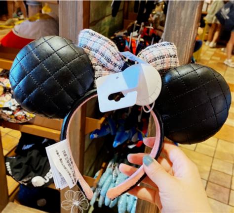 Authentic Disneyland Black Tweed Pearl Minnie Mouse Ear Headband