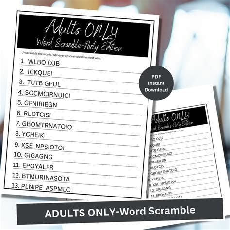 Word Scramble Adult Game Word Scramble Party Game Adult Only Games Naughty Games Adult Party