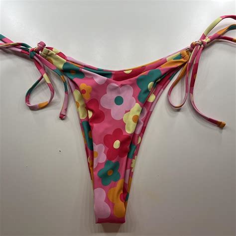 Pink Floral Thong Bikini Depop