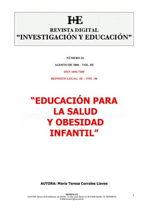 Pdf Educacion Para La Salud Y Obesidad Infantil Dokumentips