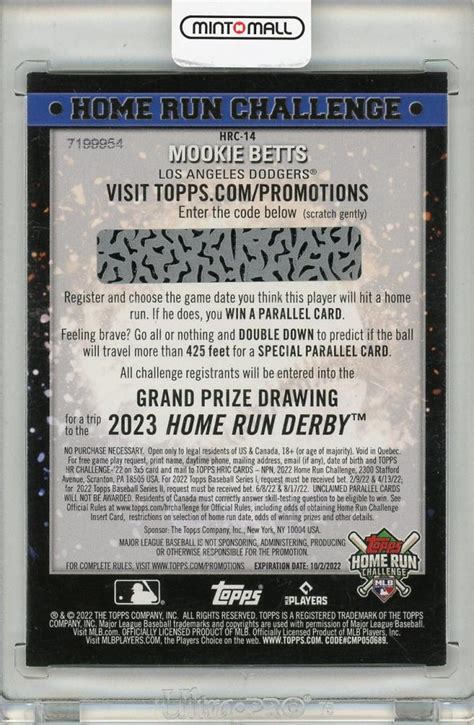 Mint Topps Home Run Challenge Mookie Betts