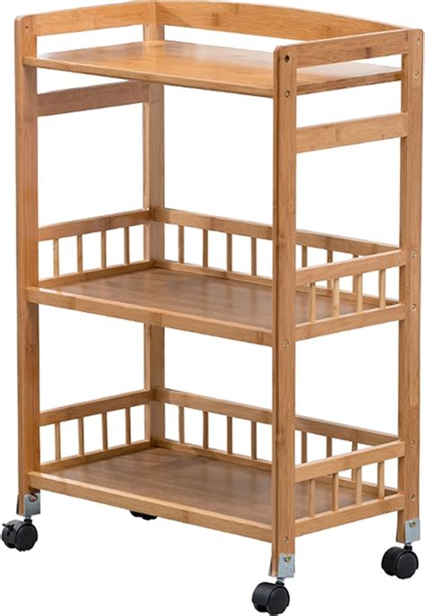 Akasping 3 Tier Bamboo Storage Cart Kitchen Removable Rolling Utility Cart Mobile