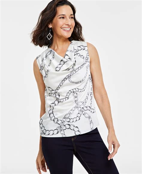 Inc International Concepts Womens Chain Print Sleeveless Cowlneck Top Created For Macys In