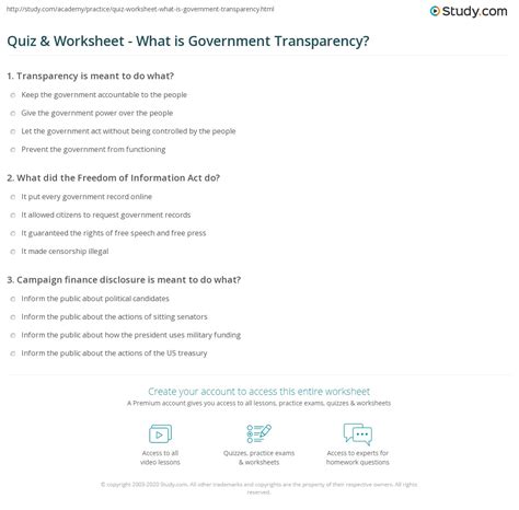 Quiz And Worksheet What Is Government Transparency