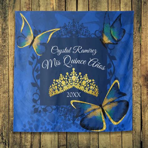 Blue Gold Butterfly Tiara Quinceanera Back Drop Zazzle