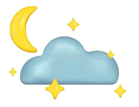 Cloud With Moon And Stars Emoji Icon Cloudy Night Weather Symbol