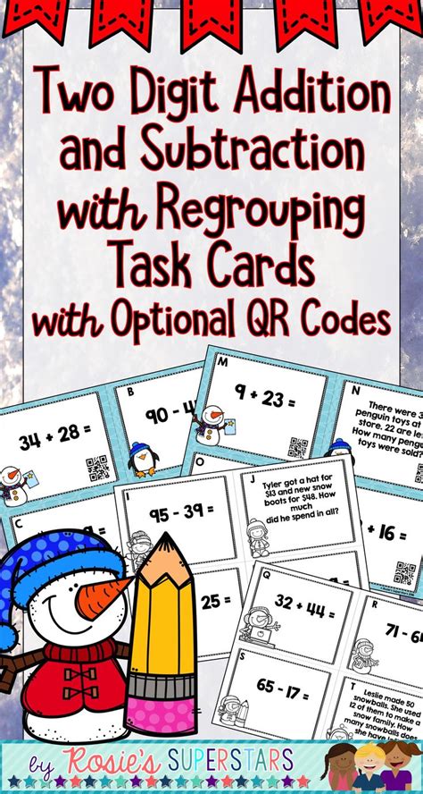 Winter Two Digit Addition And Subtraction With Regrouping Task Cards